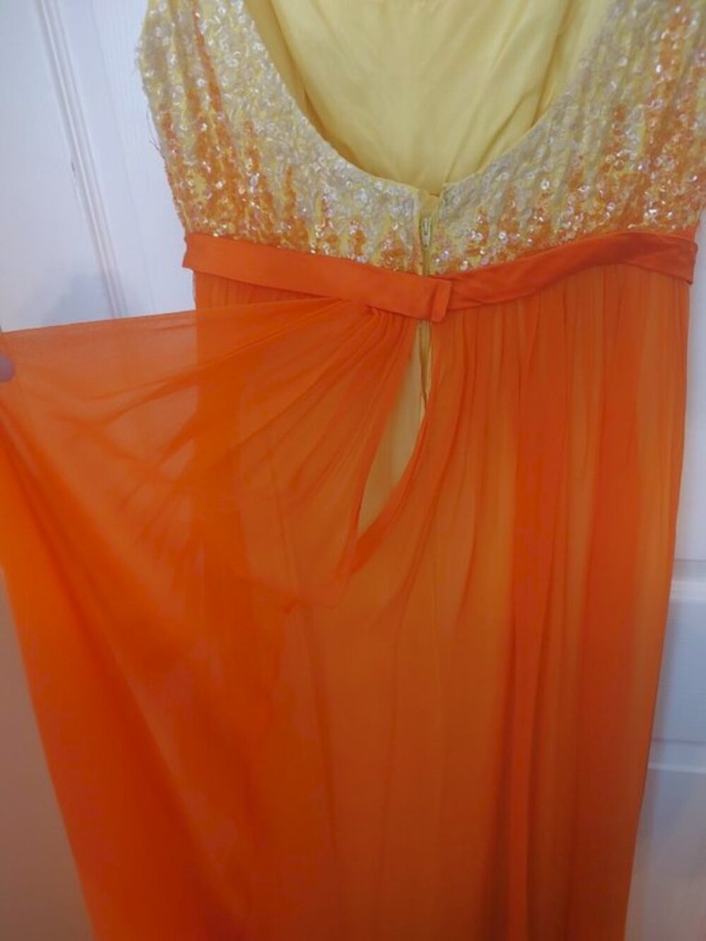 Vintage 1960s chiffon sequin high-waisted long evening dress S - Picture 9 of 12